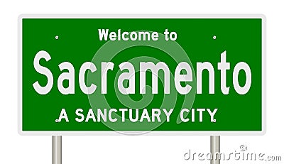 Rendering of highway sign for sanctuary city Sacramento Stock Photo