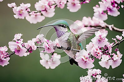 Rendering of Hummingbird in Watercolor .AI Generated Stock Photo