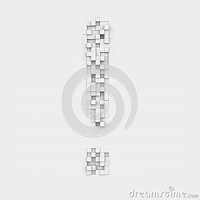 Rendering large exclamation mark made up of white square uneven tiles Stock Photo