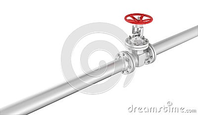 Rendering metal valve on curved pipe, isolated white background. Stock Photo