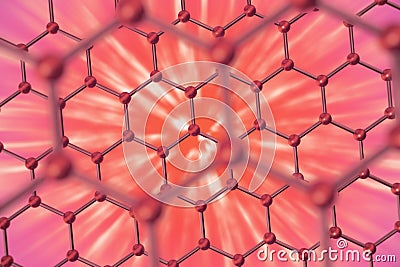 Rendering nanotechnology hexagonal geometric form close-up, concept graphene atomic structure. Stock Photo