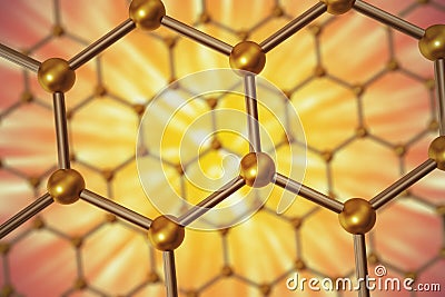 Rendering nanotechnology hexagonal geometric form close-up, concept graphene atomic structure. Stock Photo