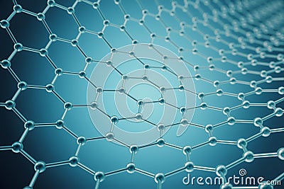 Rendering nanotechnology hexagonal geometric form close-up, concept graphene atomic structure, molecular Stock Photo