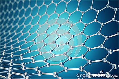Rendering nanotechnology hexagonal geometric form close-up, concept graphene atomic structure, molecular . Stock Photo