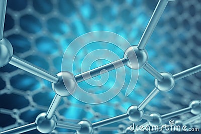 Rendering nanotechnology hexagonal geometric form close-up, concept graphene atomic structure, molecular . Stock Photo