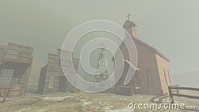Rendering of an old western abandoned village in fog Stock Photo