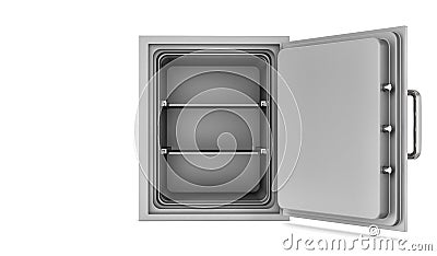 Rendering opened empty steel safe box placed in front of viewer isolated on white background Stock Photo