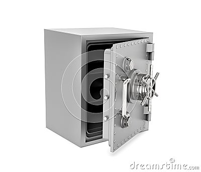 Rendering of steel safe box with open door, isolated on white background Stock Photo