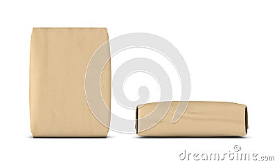 Rendering of two light beige cement sacks, side and front view, isolated on the white background. Stock Photo