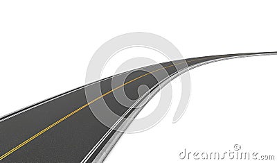 Rendering of two-way road bending to right on white background. Stock Photo