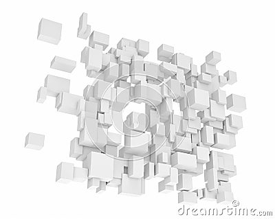 Rendering of white square and rectangle blocks hanging vertically Stock Photo