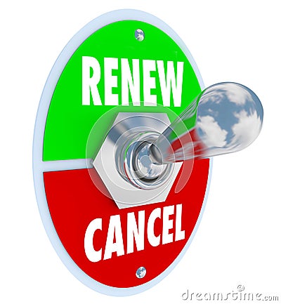 Renew Vs Cancel Words Product Service Renewal Cancellation Stock Photo