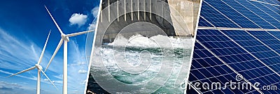 Renewable Energy concept, collage banner Stock Photo