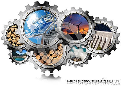 Renewable Energy Concept - Metal Gears Cartoon Illustration