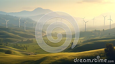 Renewable Energy Concepts. Wind Power in Mountain Valley. Carbon Neutral and Emission ,ESG for Clean Energy. Sustainable Resources Stock Photo