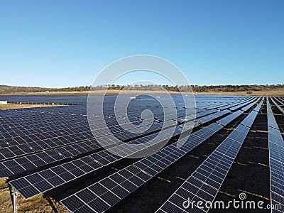 Renewable energy featuring a massive solar panel farm Stock Photo