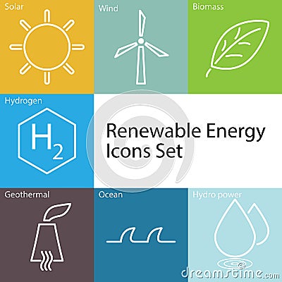 Renewable Energy icons set Vector Illustration