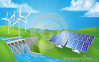 Renewable Energy or Power Generation Methods Vector Illustration