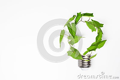 Renewable energy, sustainability, ecology concept. Light bulb made of green plant over white background Stock Photo