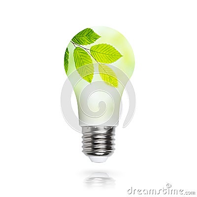 Renewable energy, sustainability, ecology concept. Light bulb made of green plants over white background Stock Photo