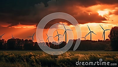 Renewable energy turning blades, powering rural agriculture industry at dawn generated by AI Stock Photo