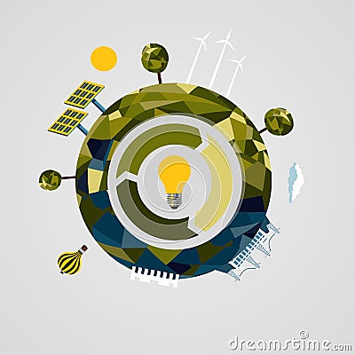 Renewable power concept. Alternative energy sources sign. Vector Illustration