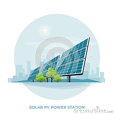 Renewable solar photovoltaic power station plant Vector Illustration