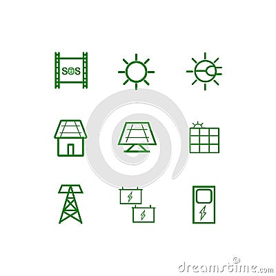 Renewal energy of the sun. Icon set Vector Illustration