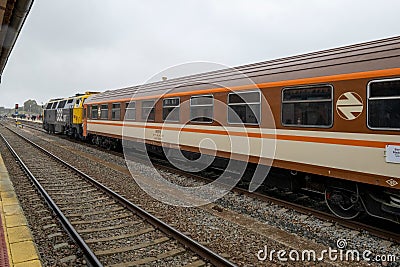 Renfe Series 333 train at the Palazuelo Empalme Monfrague train station. Editorial Stock Photo