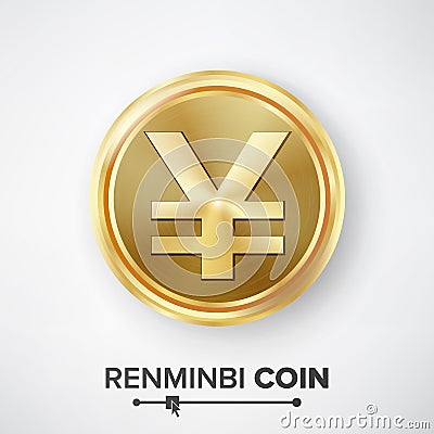 Renminbi Yuan Gold Coin Vector. Realistic Money Sign Illustration Stock Photo