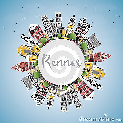 Rennes France City Skyline with Color Buildings, Blue Sky and Co Stock Photo