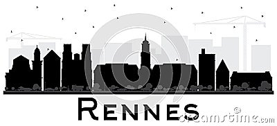 Rennes France City Skyline Silhouette with Black Buildings Isolated on White. Stock Photo