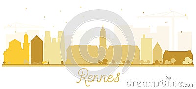 Rennes France City Skyline Silhouette with Golden Buildings Isolated on White Stock Photo
