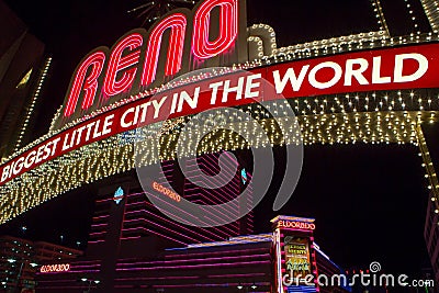 Reno made of night light neons letters at night Editorial Stock Photo