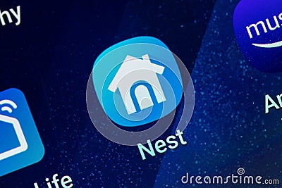 RENO, NV - January 16, 2019: Nest Home Android App on Galaxy Screen. Nest is a home smart service Editorial Stock Photo