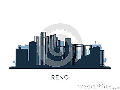 Reno skyline, monochrome silhouette. Vector Illustration