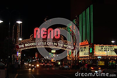 Reno Welcome Sign at Night Editorial Stock Photo