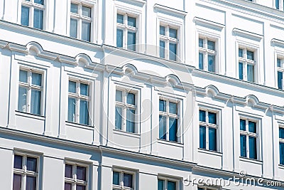 Renovated house facade, white building exterior - real estate concept Stock Photo