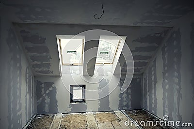 Renovated room in the attic Stock Photo