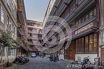 Renovated workshops of a former industrial court in Paris Editorial Stock Photo