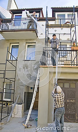 Renovating house facade Stock Photo