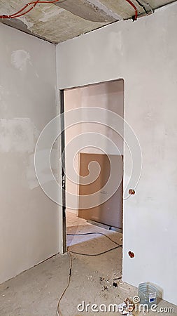 Renovation of the apartment, view of the ceiling, plastered walls Stock Photo