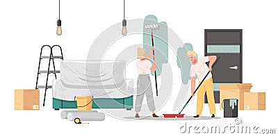 Renovation Cartoon Scene Vector Illustration