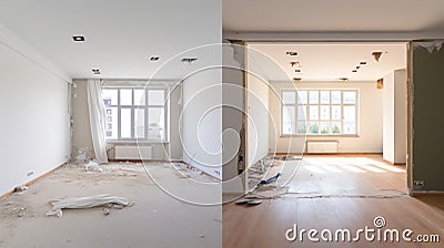 renovation concept - apartment before and after restoration or refurbishment -. Generative Ai Stock Photo