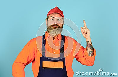 Renovation concept. Mechanic perform technical work. Man skillful worker. Electrician plumber handyman. Call master Stock Photo