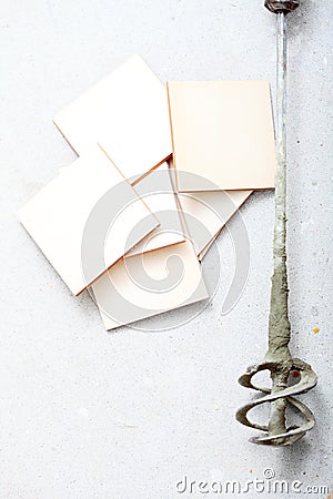 Renovation at home tool drill for concrete mixing and tiles Stock Photo