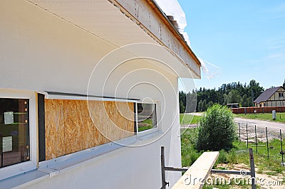 Renovation house wall and window insulation with plastering, painting walls Stock Photo