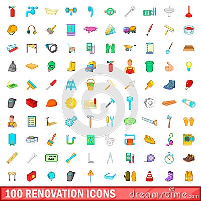 100 renovation icons set, cartoon style Vector Illustration