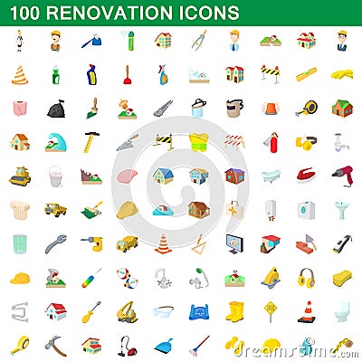 100 renovation icons set, cartoon style Vector Illustration