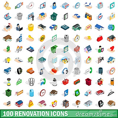 100 renovation icons set, isometric 3d style Vector Illustration